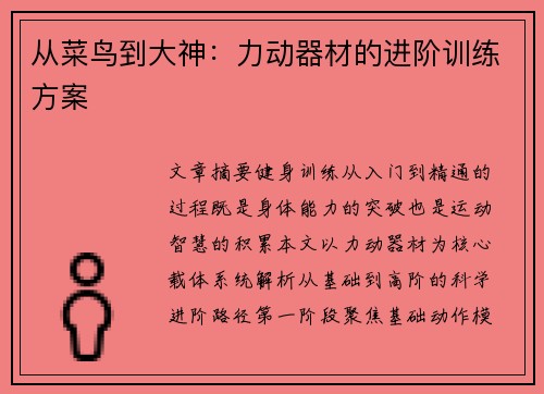 从菜鸟到大神：力动器材的进阶训练方案